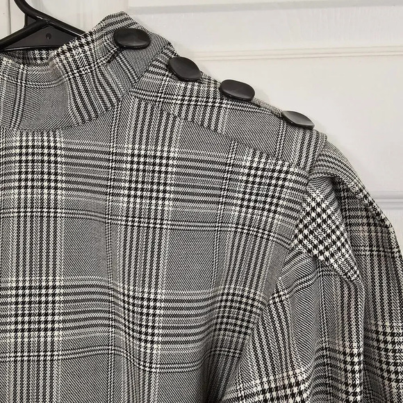 Zara Woman Plaid‎ Dress Small Gray  Puffy Sleeve Midi Belt Winter Work - Picture 3 of 13